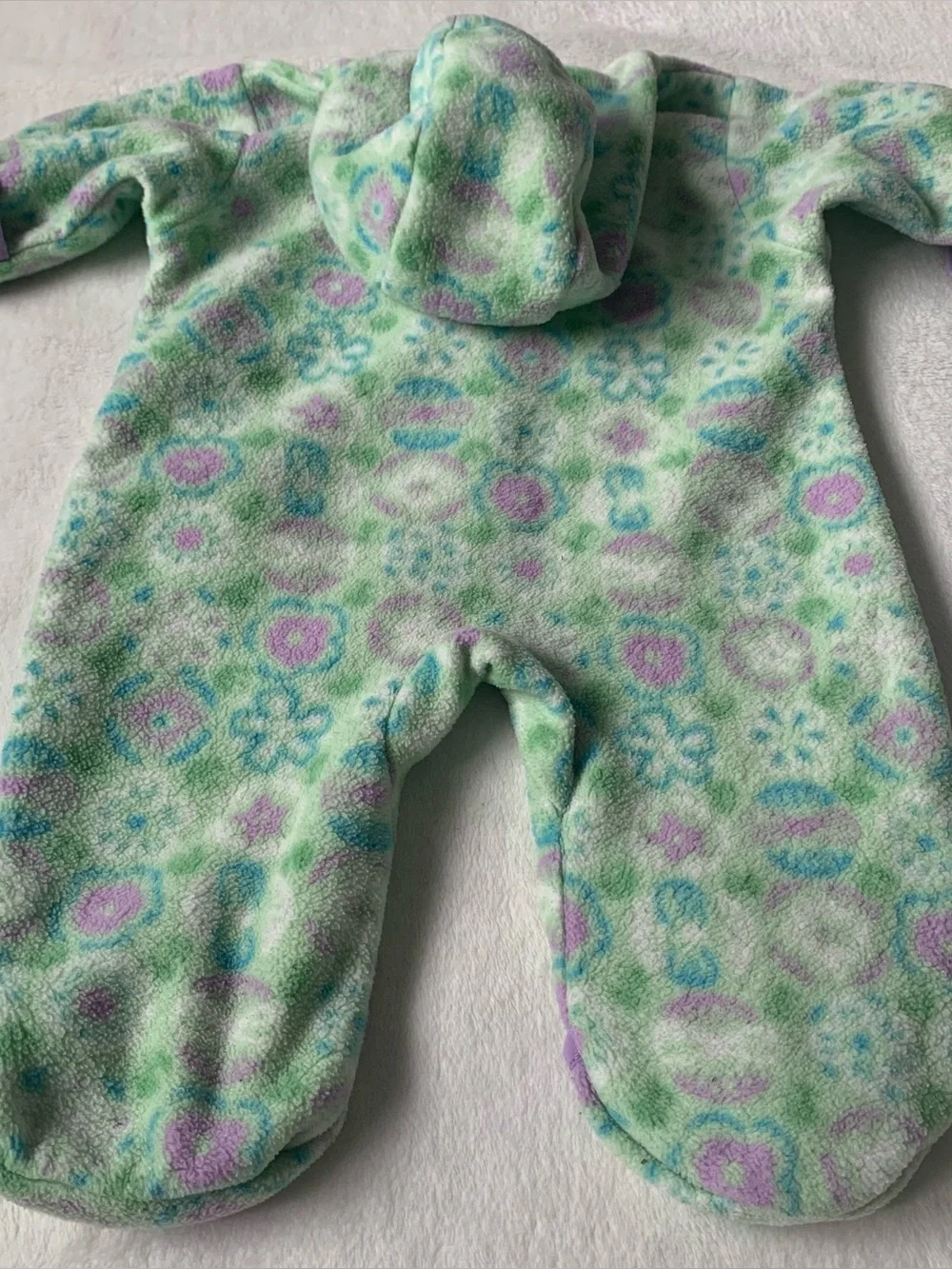 Columbia Mint Floral Fleece Hooded Baby One-Piece Bunting Size 6 Months